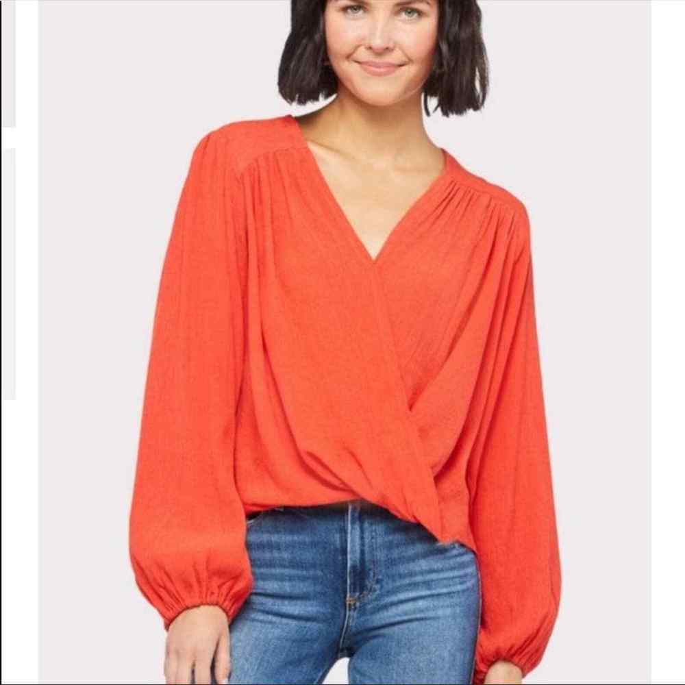 Free People Long Sleeve v neck We the people Boho Pink Coral Wrap Blouse XS - Picture 6 of 6